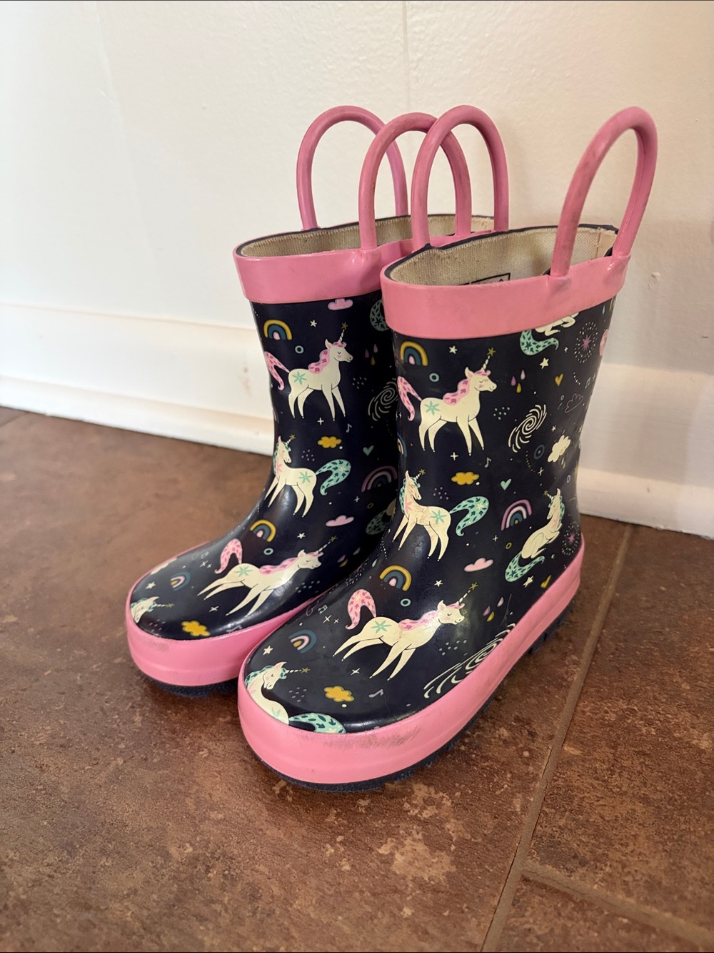 Girls Unicorn Rain Boots with Pink Trim